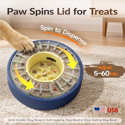 KADTC Adjustable 5-60 Min Slow Feeder Dog Bowl & Puzzle Feeder Anti-Gulping | 4-Cup Spinning Food Dispenser Turns Daily Meals Into Energy-Burning Enrichment, Eases Boredom, Builds Calmer Mealtime Rhythms