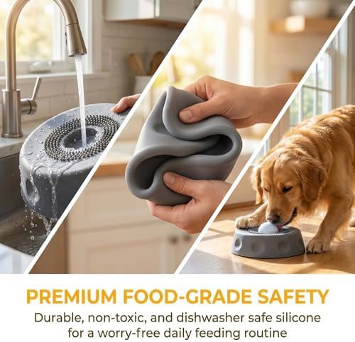Slow Feeder Lick Bowl with Rolling Ball, Anti-Slip, Gray