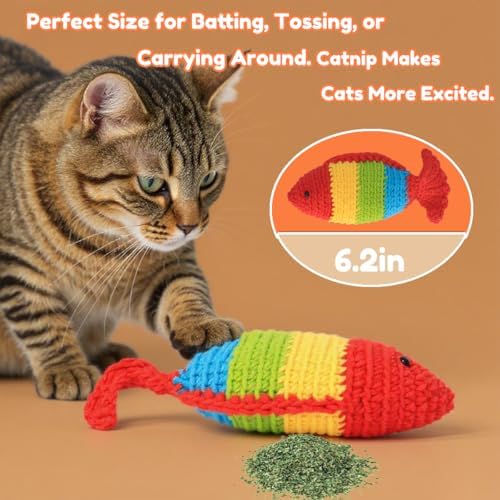Catnip Fish Toy - Hand-Crocheted with Real Catnip & Bell, Interactive Kicker Toy for Cats Kitten, Soft & Safe for Biting