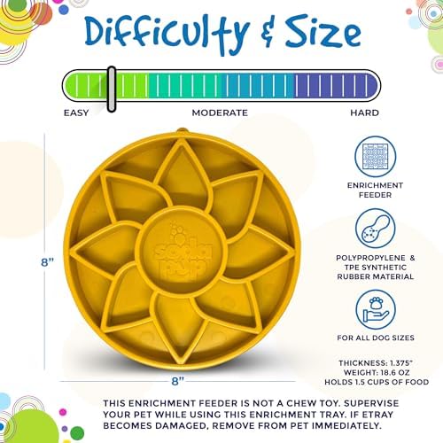 SodaPup Sunflower eTray – Durable Enrichment Feeder Made in USA from Non-Toxic, Pet-Safe, Food Safe Material for Mental Stimulation, Calming, Slowing Down Eating, Healthy Digestion, & More