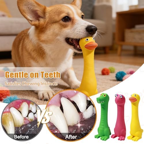 SCHITEC Latex Squeaky Dog Toys, Animal Toy Set for Small Puppies & Medium Breed Dogs, Interactive Puppy Play for Boredom Relief