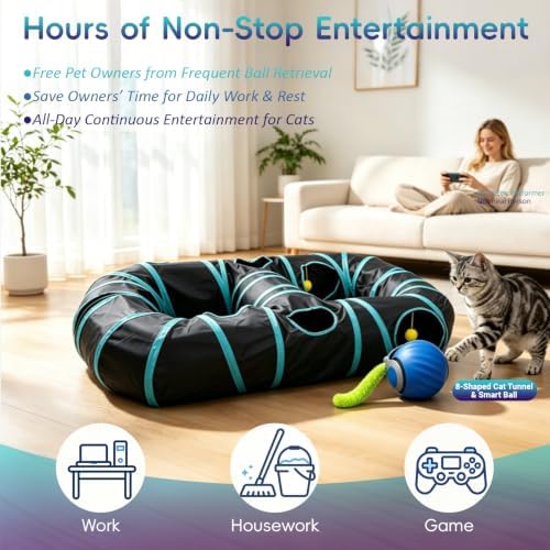 Interactive Cat Toy,Motion-Activated Ball in Cat Tunnel