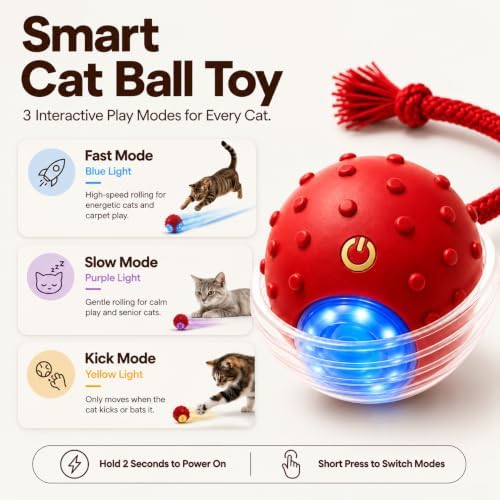 Interactive Rolling Cat Ball, Motion Activated Automatic Cat Toy