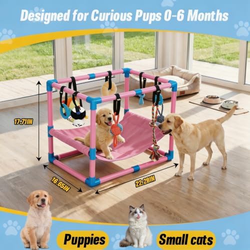 Pink Puppy Play Gym with 8 Hanging Toys