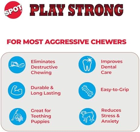 SPOT Play Strong S Bone - Durable TPR, Long Lasting Dog Chew for Aggressive Chewers, Hollow Center to Hide Treats, Virtually Indestructible Toy for Large Dogs & Puppies up to 90lbs - 12 inch