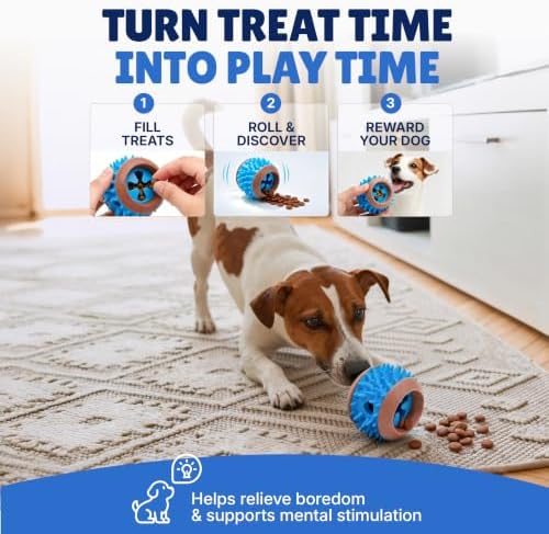 Dog Treat Ball, Treat Dispensing Puzzle Toys for Small & Medium Dogs, Blue