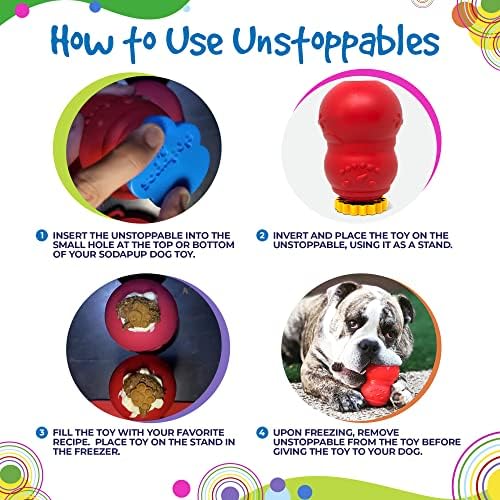 SodaPup Unstoppables – Stoppers & Stands for Treat Dispensers Made in USA from Non-Toxic, Pet Safe, Food Safe Nylon Material to Make Filling Treat Dispensers Easy & Mess-Free – 4 Pack