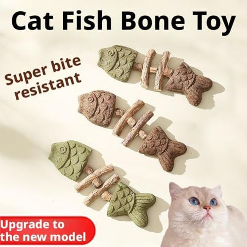 3 Pack Cat Chew - Fix Cat Dental Health, Catnip Toys for Indoor Cats, Natural Fishbone Cats Dental Toy, Durable Feline Tooth Care Tool, Kitten Teeth Cleaning Care Sticks, Catnip