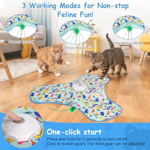 Interactive Cat Toys for Indoor Cats, Automatic Hide and Seek Cat Toy, Moving Concealed Feathers, Mouse Squeaky, Rechargeable Touch Activated Exercise Toys for Kitten Bored Adult Cats, 3 Modes