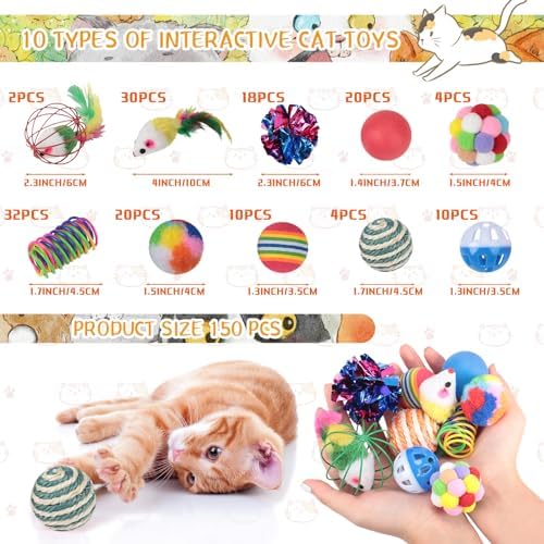 Shappy 150 Pcs Cat Toys Bulk Pack for Indoor Cats, Mice Balls,Classic