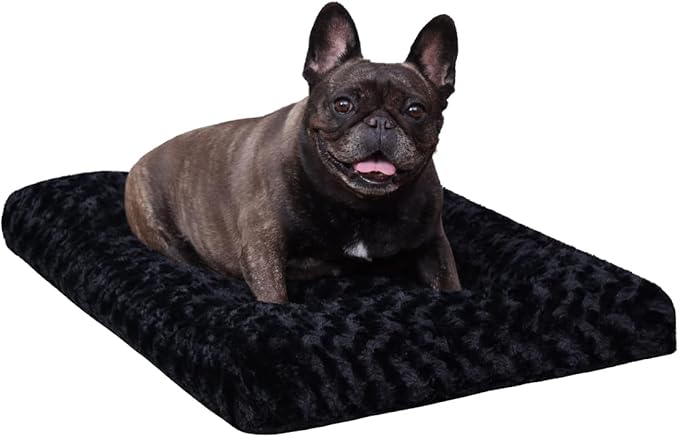 KSIIA Washable Dog Bed Small Dog Crate Bed Deluxe Plush Mat 23"x18" Black | Deluxe Plush Comfy Kennel Pad, Anti-Slip Bottom,Deep Sleeping Mat for Small Dogs,Machine Washable for Easy Cleaning