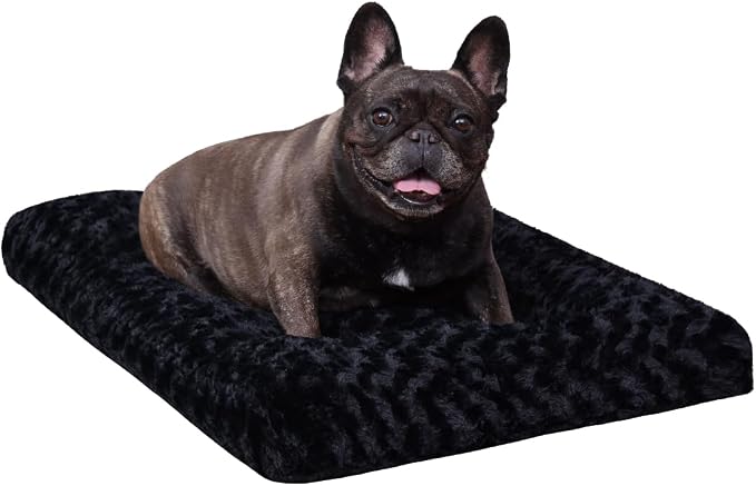 KSIIA Washable Dog Bed Medium Size Dog Crate Bed Pet Mat 29"x21" Black | Deluxe Plush Comfy Kennel Pad, Anti-Slip Bottom,Deep Sleeping Mat for Medium Dogs,Machine Washable for Easy Cleaning