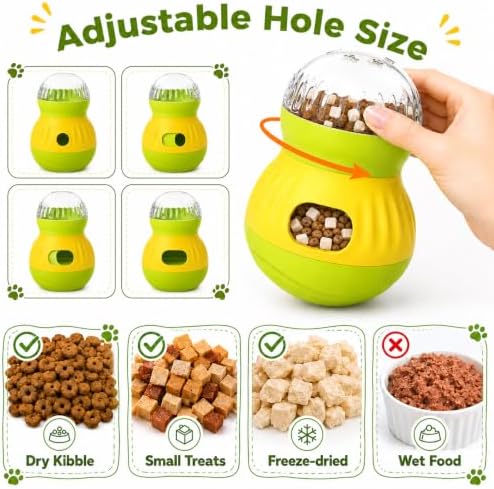 Interactive Cat Wobble Toy Treat Dispenser – Cat Puzzle Feeder & Slow Feeder Ball for Indoor Cats, Small Dog Enrichment Toy for Puppies (Green)