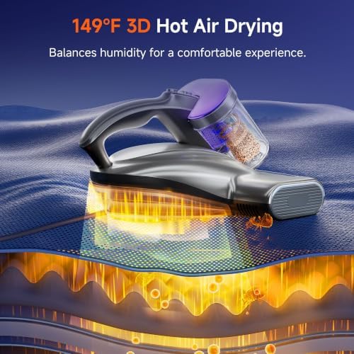 uwant 18Kpa Mattress Vacuum Cleaner 60000RPM Tap Bed Vacuum Set of 1 | 253.7Uv-C Light and Ultrasonic Bed Vacuum, 149℉ Hot Air, HEPA Filter, Metal Roller Mattress Vacuum for Sofa, Couch