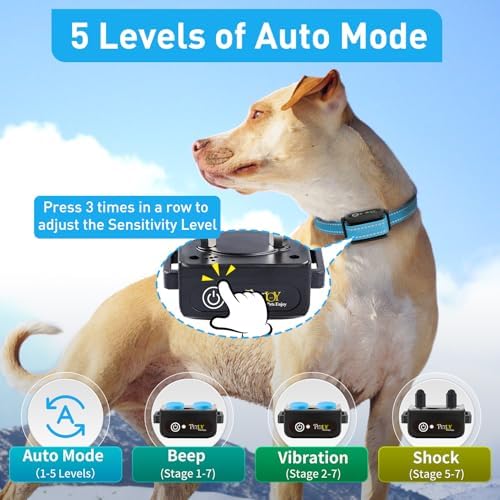 PetJoy Bark and Shock Collar Combo, Dog Bark Collar for Large Dogs, Auto Bark Collar with Remote (3 Dogs) - 3300 Ft Range, Remote and Automatic Modes 2 in 1