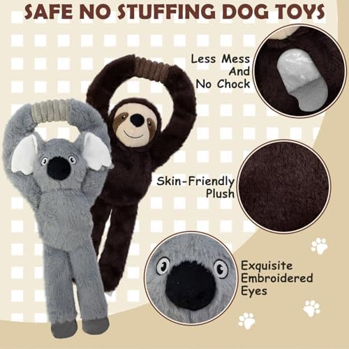 No Stuffing 2-Pack Dog Toys, Squeaky Plush with Crinkle Toy for Medium Pets