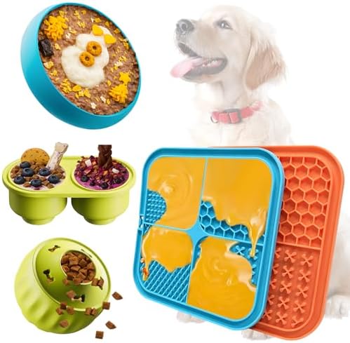 Dog Enrichment Toys - Dogs Puzzle Toy Set 6Pack Lick Mat with Suction Cups Frozen Treat Puzzle Dispenser Slow Feeder Bowl for Stimulating Anxiety Relief Training Busy Toys