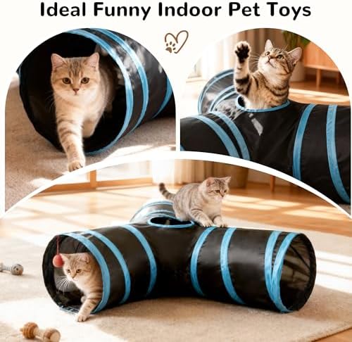 Tempcore Cat Tunnel, 3-Way Collapsible Toy, Large Size Black & Blue