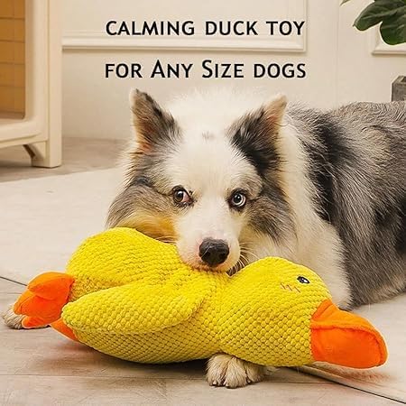 Mellow Dog Calming Duck Toy for Dogs, 2026 Upgraded Plush Duck with Squeaky Sound, Interactive Crinkle Chew Toy for Anxiety Relief, Durable Soft Pillow Toy for All Breed Aggressive Chewers