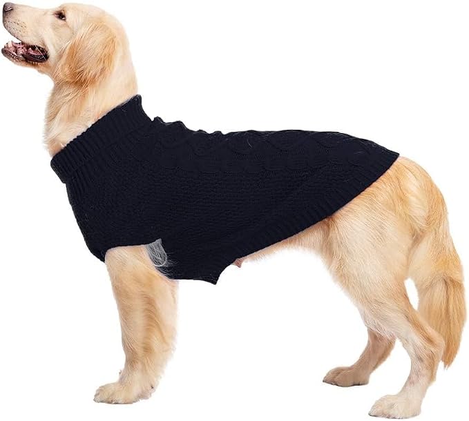 Mihachi Turtleneck Dog Sweater - Winter Coat Apparel Classic Cable Knit Clothes with Leash Hole for Cold Weather, Ideal Gift for Pet in New Year Navy Blue 3XL