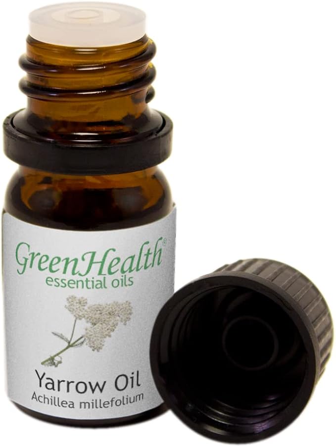 Yarrow (Blue) Essential Oil – 5 ml – 100% Pure & Natural – Therapeutic Grade – Achillea millefolium – Calming & Skin-Soothing – Amber Glass Bottle with Euro Dropper – GreenHealth