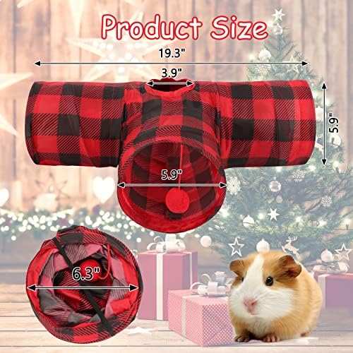 YUEPET 3 Way Bunny Hideout Tunnel, Guinea Pig Toys, Red Plaid