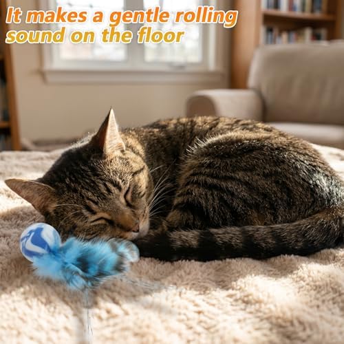 5 Pcs Feather Cat Toy, Cat Toy Balls with Natural Feathers, Interactive Indoor Cats Toys for Playful Kittens, Feather Bouncy Balls for Cats