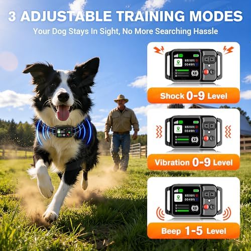 GPS Wireless Dog Fence Collar with 4 Modes, Adjustable Radius 49-6561ft