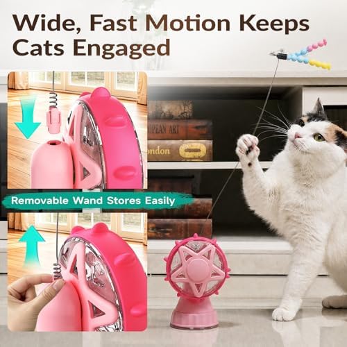 Interactive Cat Toy with Treat Dispenser & Wand Teaser Indoor Cats(Pink) | Stable Suction Base Design|Adjustable Treat Opening|Indoor Cat Boredom Relief|Hunting Instinct Stimulation