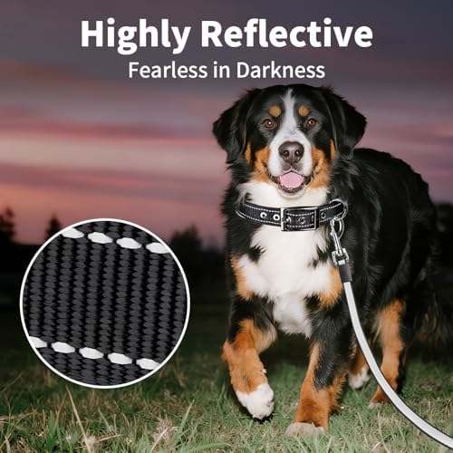 Segarty Reflective Dog Collar for Extra Large Dogs, Adjustable Wide Soft Comfortable Breathable Neoprene Padded Nylon Collar with Heavy Duty Metal Buckle for Extra Large Breeds (XL, Black)