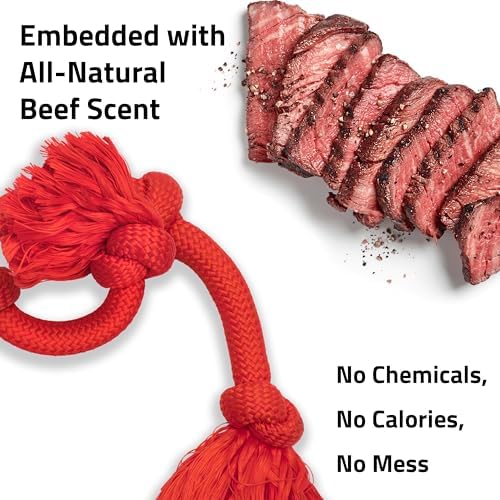 Playology Tug Rope Dog Toys for Large Breed Dogs - Mega Size, Beef Scent