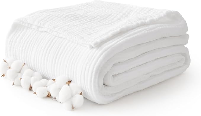 100% Cotton Muslin Blanket 40" x 40", Breathable and Lightweight Cotton Throw Blankets, Soft Cooling Summer Gauze Blanket for All Season, White