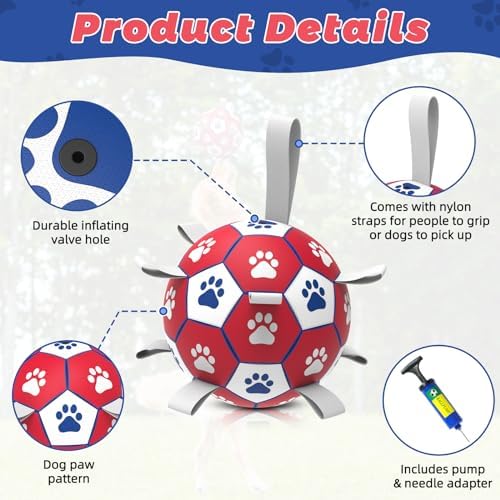 Diman Dog Balls with Straps, 7 Inch Dog Soccer Ball, Herding Ball for Dogs