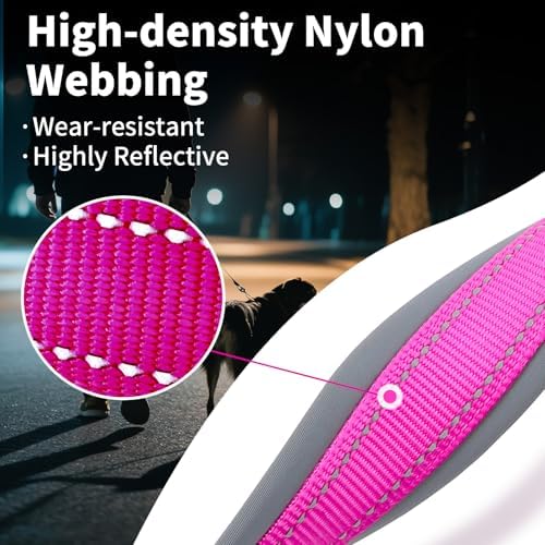 Segarty Reflective Pink Female Dog Collar for Neck 23-26.9in, Adjustable Wide Soft Comfortable Breathable Neoprene Padded Nylon Collar with Heavy Duty Metal Buckle for Extra Large Breed (XL, Hot Pink)