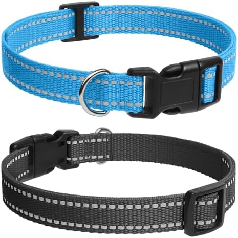 Dog Shock Collar Replacement Strap, Reflective & Adjustable 3/4 x 28 Inch, Compatible with Multiple Brands Training Collars, Black/Blue Nylon, 2 Pack