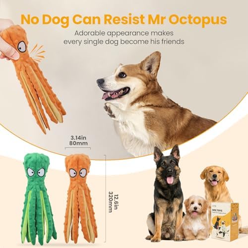 HGB Squeaky Dog Toys No Stuffing Octopus Crinkle for Large Medium Small Dog