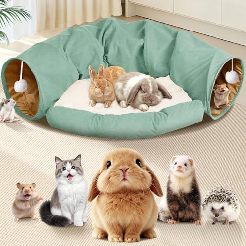 Spardar 2-in-1 Bunny Tunnel Bed, with Removable Mat Hideout, Matcha Green