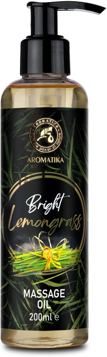 Massage Oil Lemongrass 6.8.Fl Oz / 200ml - Almond - Grape Seed - Wheat Germ - Lemongrass - Body Care Oil for All Skin Types - Naturkosmetik - Massage Oil with a Wonderful Fragrance