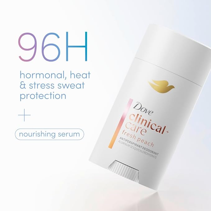 Dove Clinical + Care Antiperspirant Deodorant Invisible Solid Stick for Women Fresh Peach with Nourishing Serum 2.6 oz