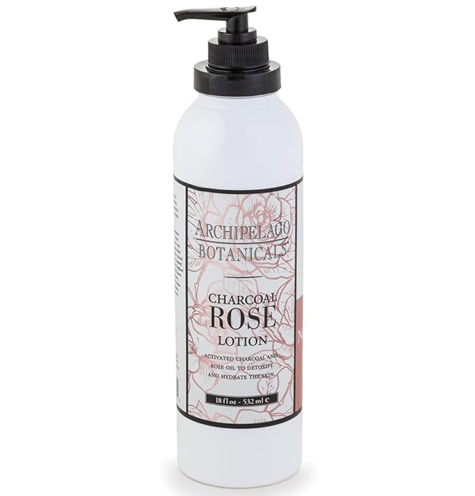 Archipelago Botanicals Charcoal Rose Lotion, Hydrating Charcoal & Rose Body Lotion for Soft & Smooth Skin, Paraben-Free, Phthalate-Free, 18 oz