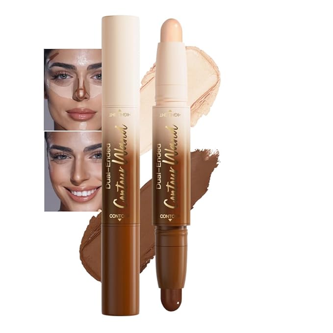 Nude + Light Beige Contour Stick Dual Ended Face Body Makeup Waterproof no Transfer, 2 in 1 Cream Concealer Stick Contouring Makeup Kit, Nose Contour Bronzer Sticks Face Highlighter Make up