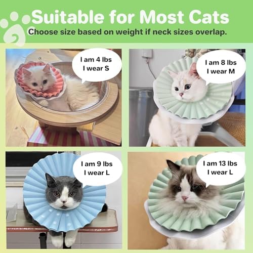 2 Pieces Soft Cat Cone Collar– Adjustable Lightweight Recovery E-Collar to Stop Licking, Scratching & Biting After Surgery, Comfortable Wound Healing Cone Alternative (Green, S)