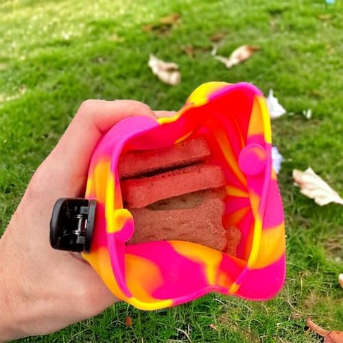 SparkDog K9 Snack Sack – Clip-On Silicone Dog Treat Pouch with Magnetic Closure, Hands-Free Training Bag for Walks, Obedience, Agility, Puppy & Dog Training Accessories (Pink Swirl)
