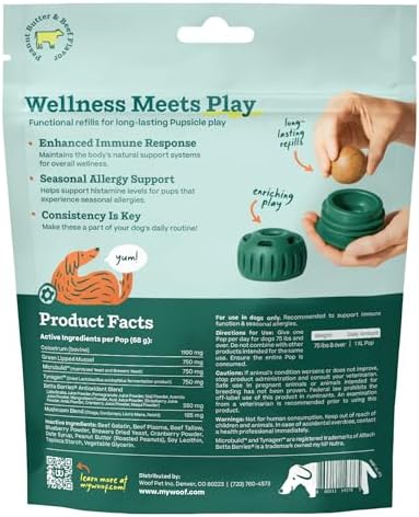 WOOF Pupsicle Refill Pops for Allergy Support for Dogs - Allergy Dog Treats for the Pupsicle Toy to Support Your Dog’s Natural Immune Defenses - Extra Large Pops - 5 Count