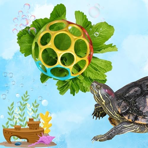 Aquatic Turtle Feeder Treat Ball Toys, Turtle Feeder Ball, Aquatic Tortoise Enrichment Toys, Aquarium Toy for Turtles, Aquarium Accessories, Tortoise Habitat Accessories (Yellow, 3.7'')