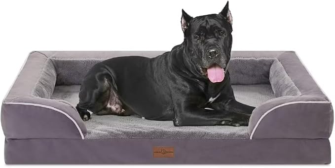 Comfort Expression Waterproof Orthopedic Dog Beds for Extra Large Dog | Supportive Egg Crate Foam Big Dog Bed with Removable Bolster, Dog Couch with Washable Cover & Non-Slip Bottom, 53x42Inch