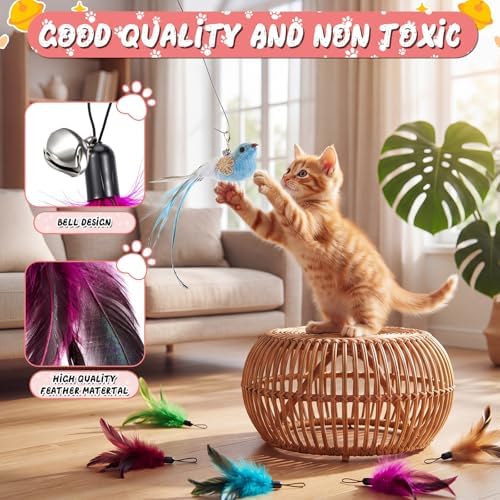 Leitee 50 Pcs Cat Feather Toys Bulk Wand, Mixed Color, Mixed Style
