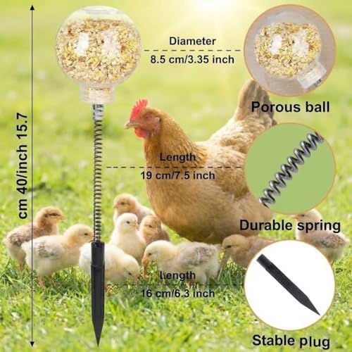 2 Pack Chicken Pecking Toys, Chick Interactive Slow Feed Enrichment Toy, Chicken Swing Feeder with Spring and Ground Stake, Coop Accessories for Hens Poultry Duck Birds Parrots