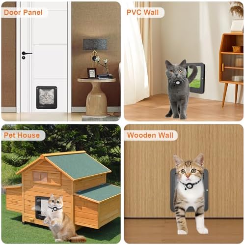 Smart Cat Door for Interior & Exterior, Cat Pet Door with 3 Collar Sensor Keys & 1 Remote Control & 4 Way Locking Cat Flap with RFID Collar Activated Opening SmartPetDoor