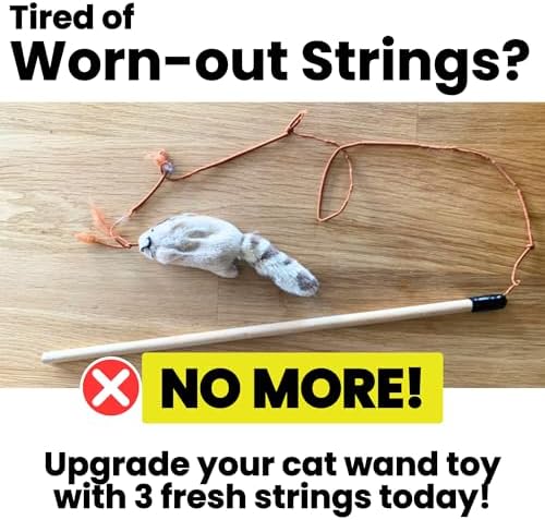 Cat Toy String Replacement 3-Pack - Chew Proof Metal Wire, Cat Wand String Replacement Variety Pack, Official Cat Toy Refill Strings for Forever Stick Cat Toy Wand, Transparent Fishing Line Nylon Cord